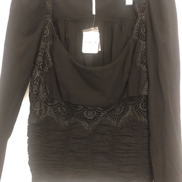 NWT  Free People ruched with lace long sleeve top - Picture 1 of 7